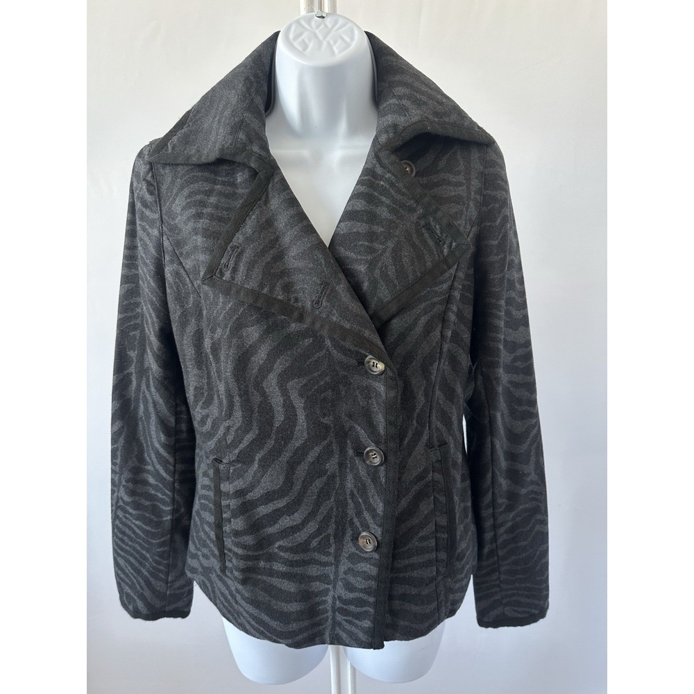 NINA MCLEMORE Gray Black Tiger Print Wool Bl Blazer, Sz: 2 OfficeLuxury  (b47)